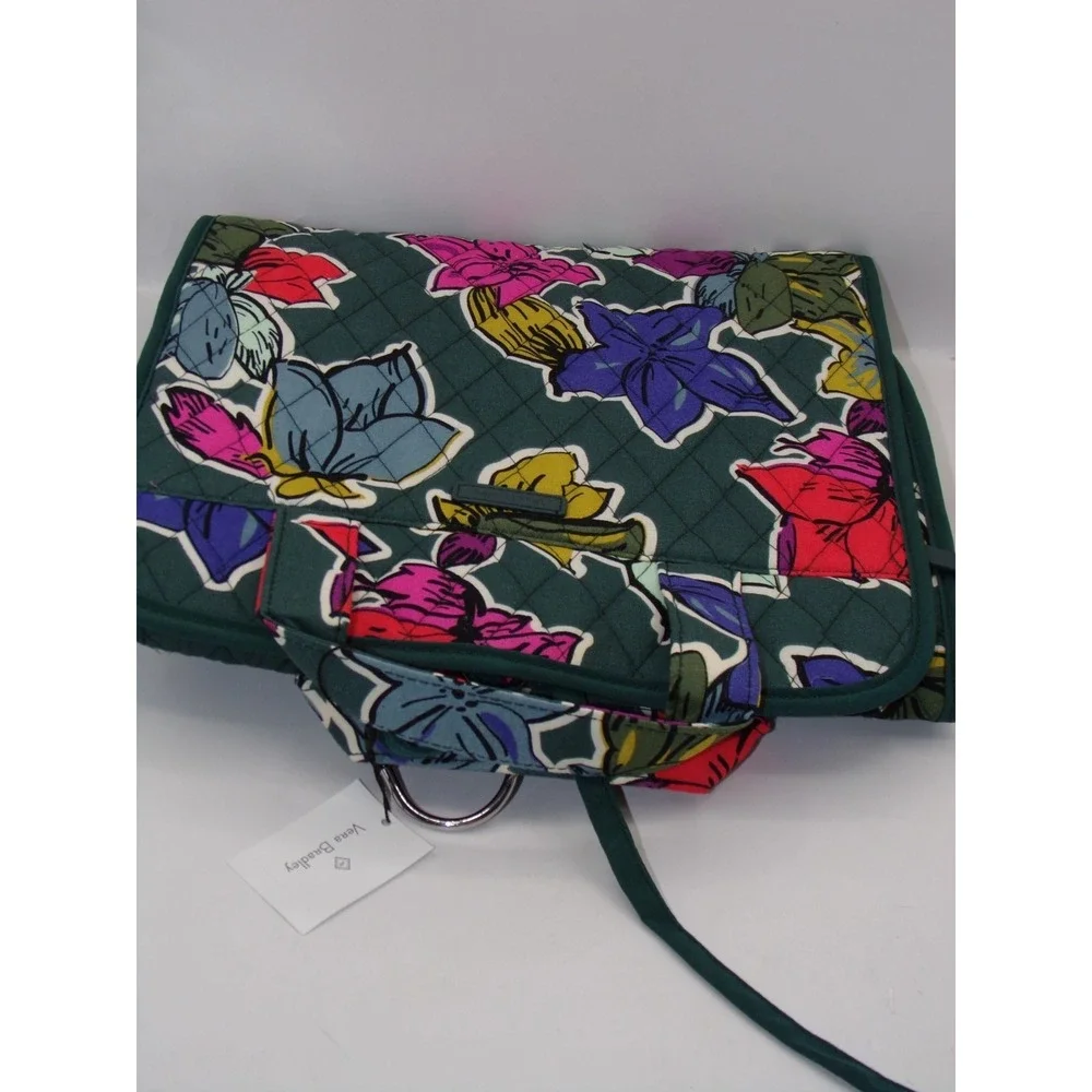 Vera Bradley Hanging Cosmetic Makeup Jewelry Organizer, Falling Flowers Green